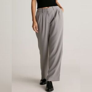 NWOT Quince Coastal Gray Stretch Crepe Pleated Wide Leg Pants (10)